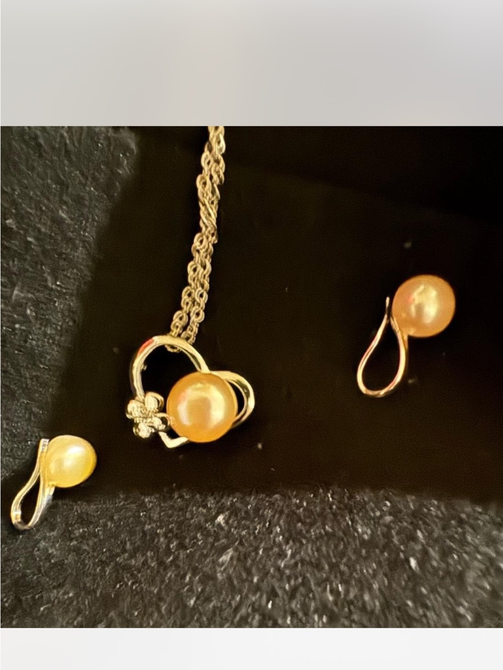 Gold south sea pearl 10mm Heart Pendant Necklace with Earrings - Golden Pearl